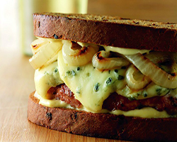 Blue Cheese Chicken Patty Melts with Grilled Onions